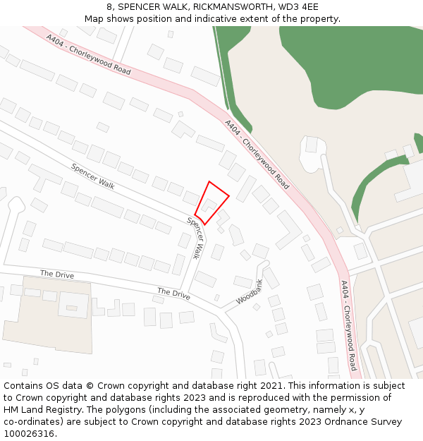 8, SPENCER WALK, RICKMANSWORTH, WD3 4EE: Location map and indicative extent of plot