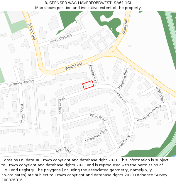 8, SPENSER WAY, HAVERFORDWEST, SA61 1SL: Location map and indicative extent of plot