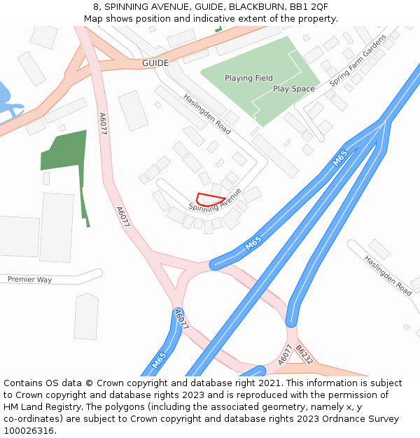 8, SPINNING AVENUE, GUIDE, BLACKBURN, BB1 2QF: Location map and indicative extent of plot