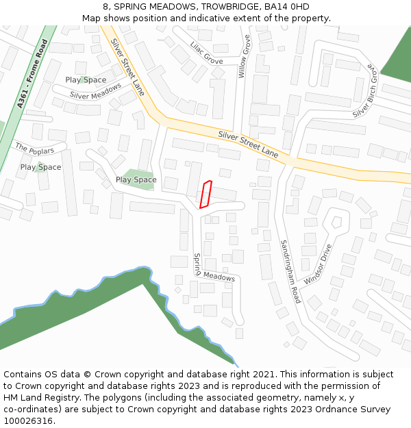 8, SPRING MEADOWS, TROWBRIDGE, BA14 0HD: Location map and indicative extent of plot