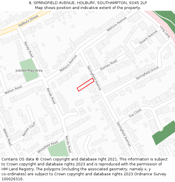 8, SPRINGFIELD AVENUE, HOLBURY, SOUTHAMPTON, SO45 2LP: Location map and indicative extent of plot