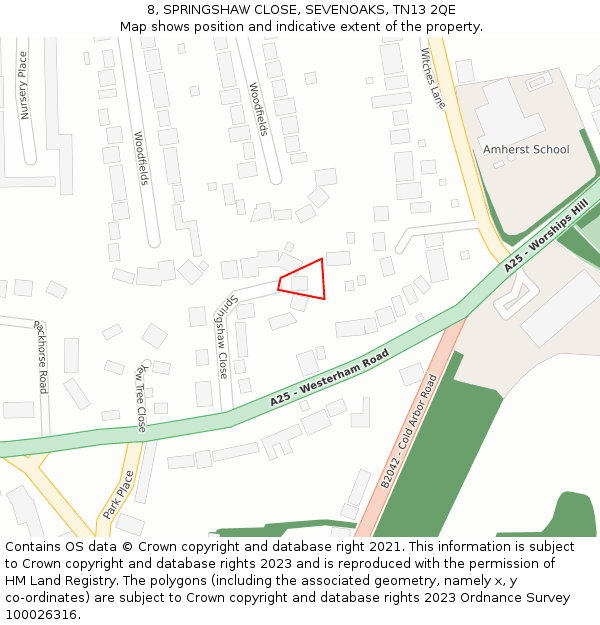 8, SPRINGSHAW CLOSE, SEVENOAKS, TN13 2QE: Location map and indicative extent of plot