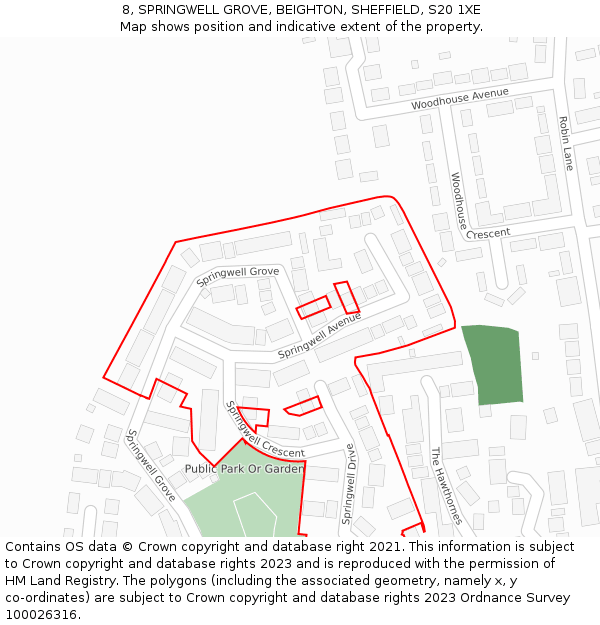 8, SPRINGWELL GROVE, BEIGHTON, SHEFFIELD, S20 1XE: Location map and indicative extent of plot