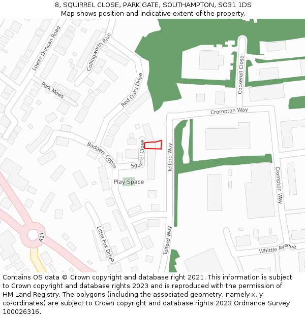 8, SQUIRREL CLOSE, PARK GATE, SOUTHAMPTON, SO31 1DS: Location map and indicative extent of plot