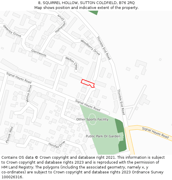 8, SQUIRREL HOLLOW, SUTTON COLDFIELD, B76 2RQ: Location map and indicative extent of plot