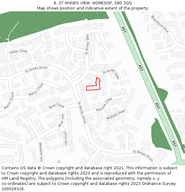 8, ST ANNES VIEW, WORKSOP, S80 3QQ: Location map and indicative extent of plot
