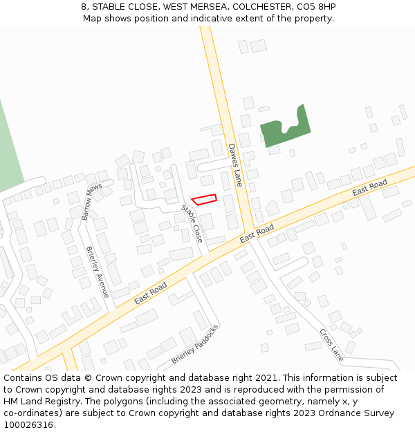 8, STABLE CLOSE, WEST MERSEA, COLCHESTER, CO5 8HP: Location map and indicative extent of plot