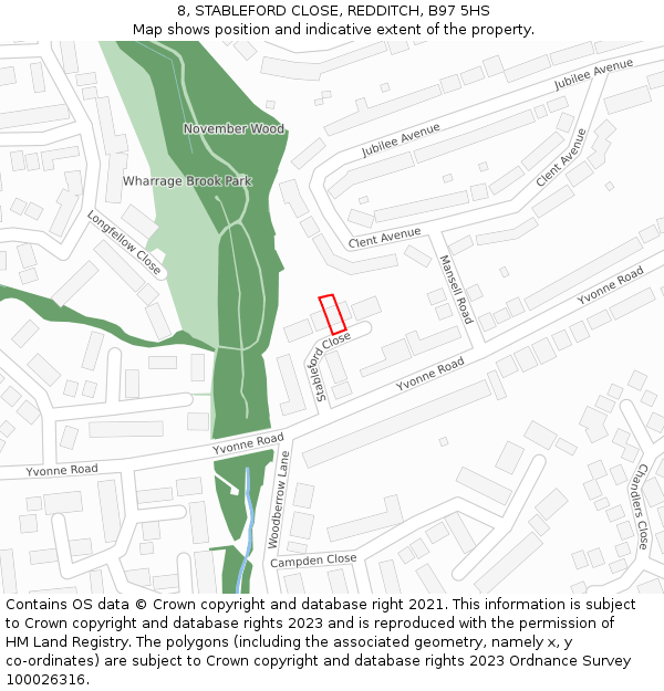 8, STABLEFORD CLOSE, REDDITCH, B97 5HS: Location map and indicative extent of plot