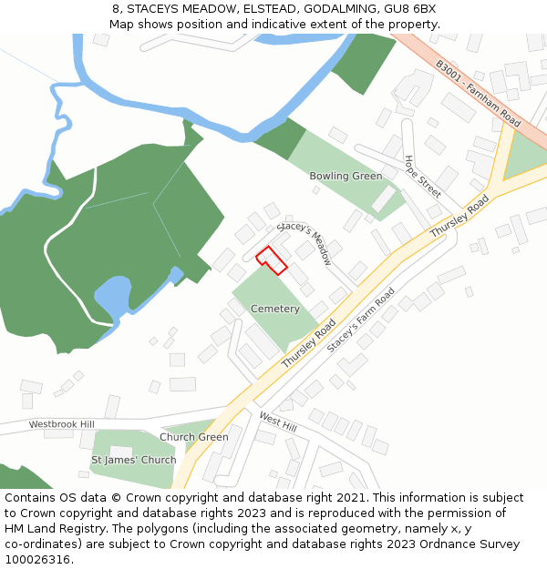 8, STACEYS MEADOW, ELSTEAD, GODALMING, GU8 6BX: Location map and indicative extent of plot