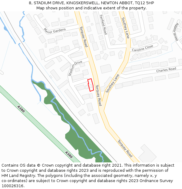 8, STADIUM DRIVE, KINGSKERSWELL, NEWTON ABBOT, TQ12 5HP: Location map and indicative extent of plot