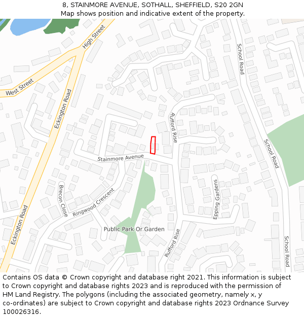 8, STAINMORE AVENUE, SOTHALL, SHEFFIELD, S20 2GN: Location map and indicative extent of plot