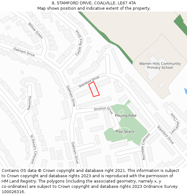 8, STAMFORD DRIVE, COALVILLE, LE67 4TA: Location map and indicative extent of plot