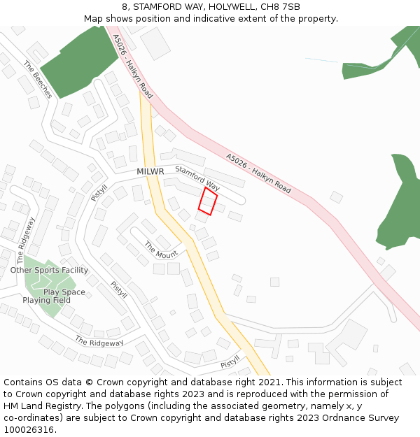 8, STAMFORD WAY, HOLYWELL, CH8 7SB: Location map and indicative extent of plot