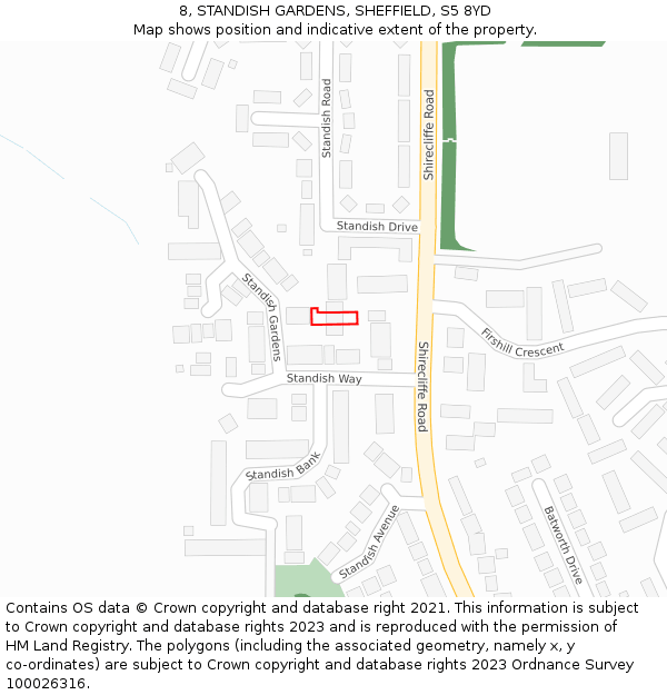 8, STANDISH GARDENS, SHEFFIELD, S5 8YD: Location map and indicative extent of plot