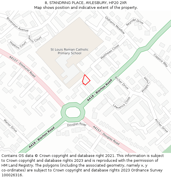 8, STANDRING PLACE, AYLESBURY, HP20 2XR: Location map and indicative extent of plot