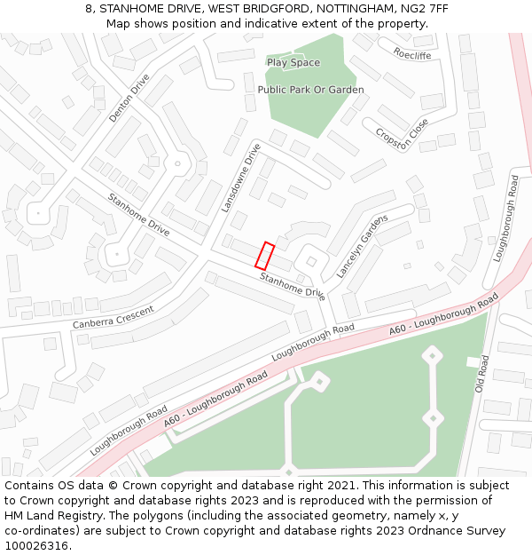 8, STANHOME DRIVE, WEST BRIDGFORD, NOTTINGHAM, NG2 7FF: Location map and indicative extent of plot