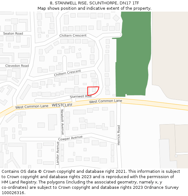 8, STANIWELL RISE, SCUNTHORPE, DN17 1TF: Location map and indicative extent of plot