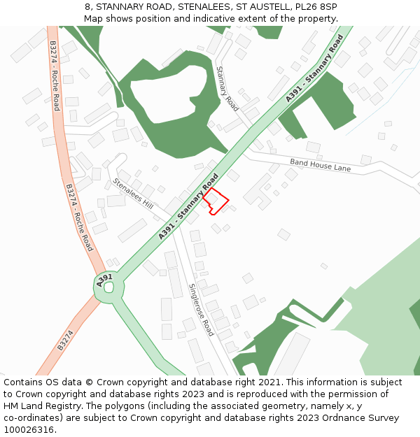 8, STANNARY ROAD, STENALEES, ST AUSTELL, PL26 8SP: Location map and indicative extent of plot