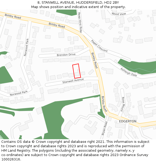 8, STANWELL AVENUE, HUDDERSFIELD, HD2 2BY: Location map and indicative extent of plot