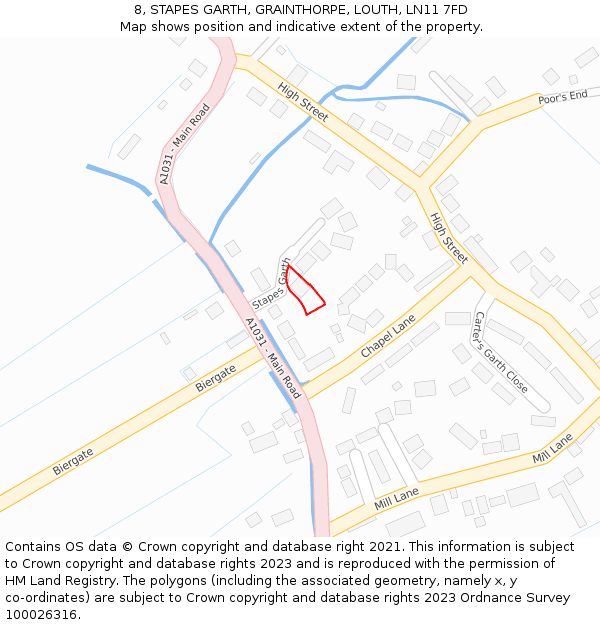 8, STAPES GARTH, GRAINTHORPE, LOUTH, LN11 7FD: Location map and indicative extent of plot