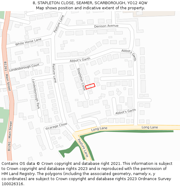 8, STAPLETON CLOSE, SEAMER, SCARBOROUGH, YO12 4QW: Location map and indicative extent of plot