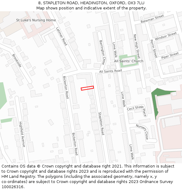 8, STAPLETON ROAD, HEADINGTON, OXFORD, OX3 7LU: Location map and indicative extent of plot