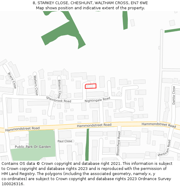 8, STARKEY CLOSE, CHESHUNT, WALTHAM CROSS, EN7 6WE: Location map and indicative extent of plot