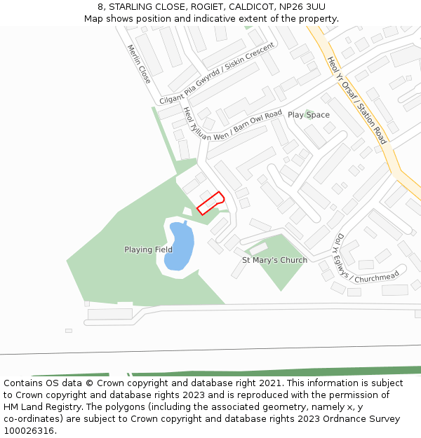 8, STARLING CLOSE, ROGIET, CALDICOT, NP26 3UU: Location map and indicative extent of plot