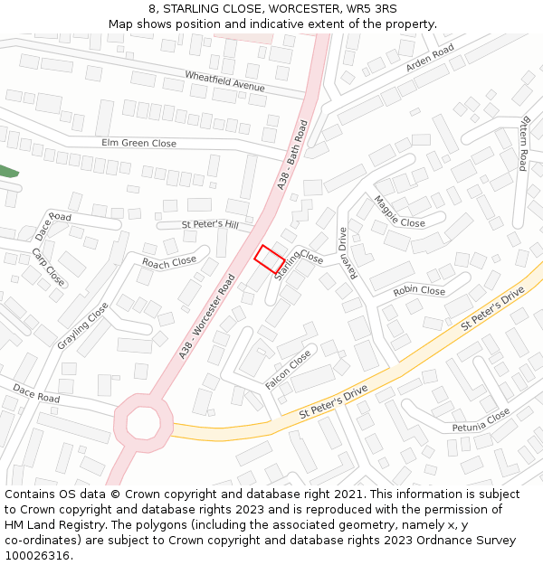 8, STARLING CLOSE, WORCESTER, WR5 3RS: Location map and indicative extent of plot
