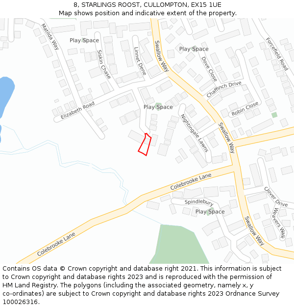 8, STARLINGS ROOST, CULLOMPTON, EX15 1UE: Location map and indicative extent of plot