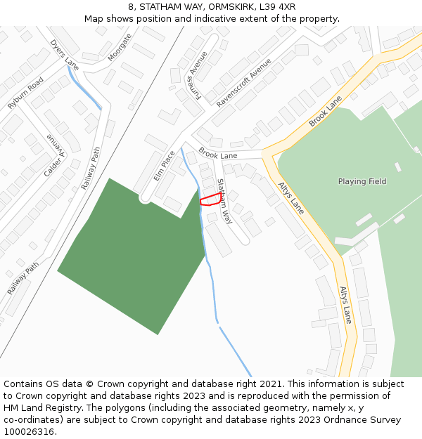 8, STATHAM WAY, ORMSKIRK, L39 4XR: Location map and indicative extent of plot