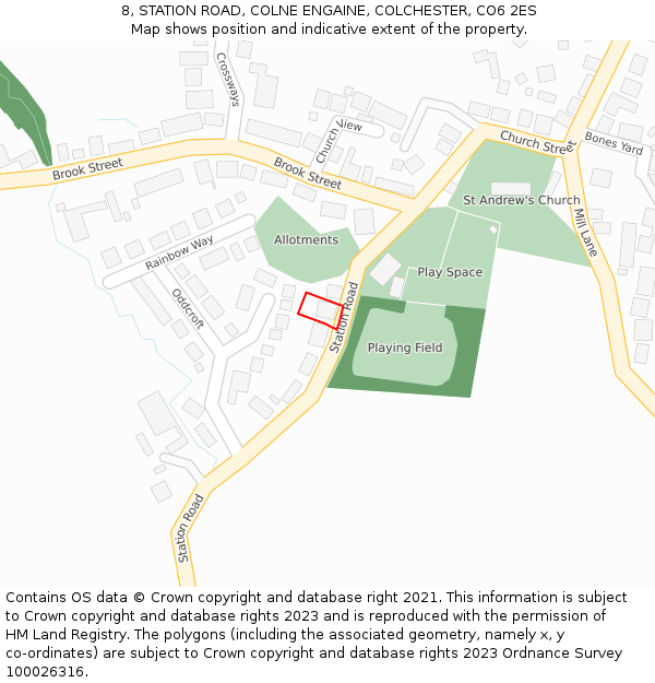 8, STATION ROAD, COLNE ENGAINE, COLCHESTER, CO6 2ES: Location map and indicative extent of plot