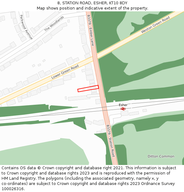 8, STATION ROAD, ESHER, KT10 8DY: Location map and indicative extent of plot