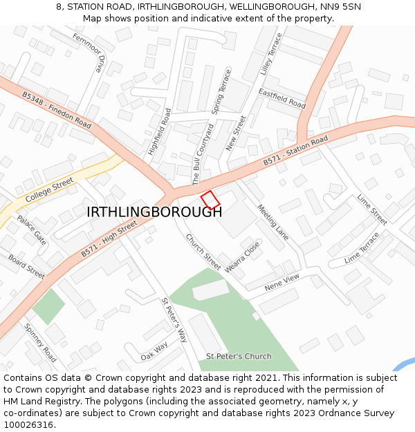 8, STATION ROAD, IRTHLINGBOROUGH, WELLINGBOROUGH, NN9 5SN: Location map and indicative extent of plot