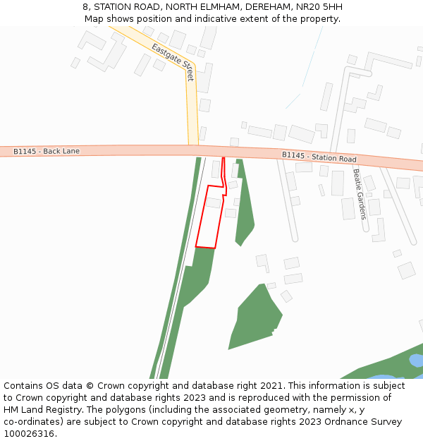 8, STATION ROAD, NORTH ELMHAM, DEREHAM, NR20 5HH: Location map and indicative extent of plot