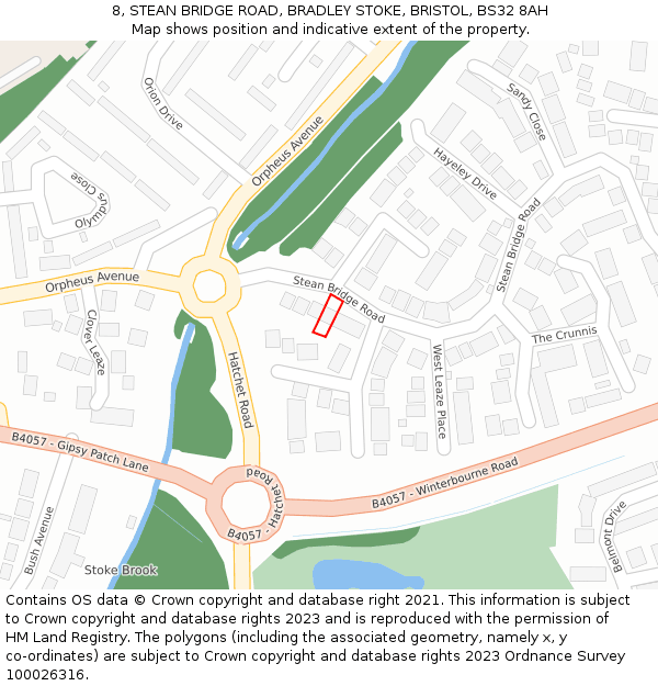 8, STEAN BRIDGE ROAD, BRADLEY STOKE, BRISTOL, BS32 8AH: Location map and indicative extent of plot