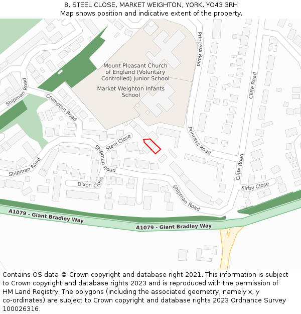 8, STEEL CLOSE, MARKET WEIGHTON, YORK, YO43 3RH: Location map and indicative extent of plot