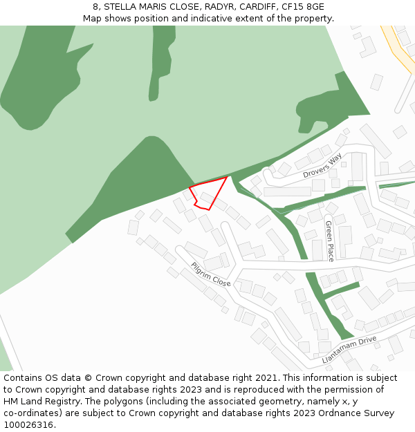 8, STELLA MARIS CLOSE, RADYR, CARDIFF, CF15 8GE: Location map and indicative extent of plot