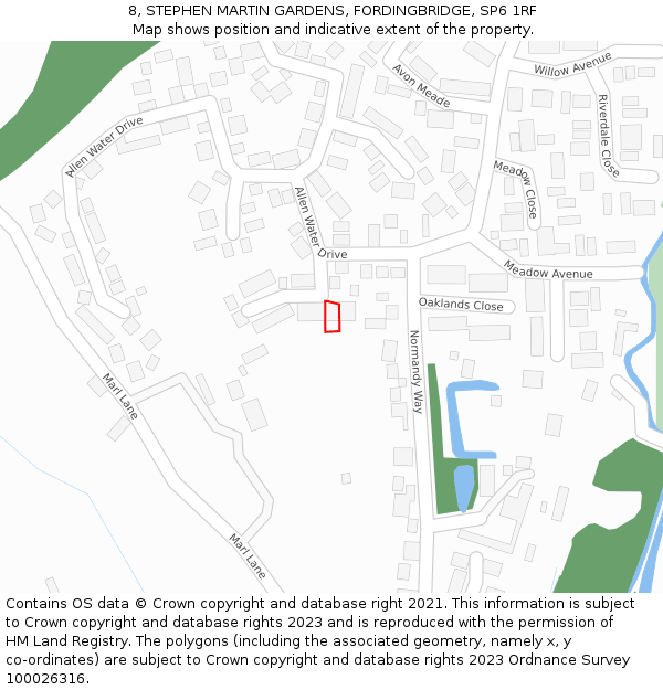 8, STEPHEN MARTIN GARDENS, FORDINGBRIDGE, SP6 1RF: Location map and indicative extent of plot