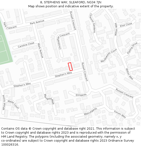 8, STEPHENS WAY, SLEAFORD, NG34 7JN: Location map and indicative extent of plot