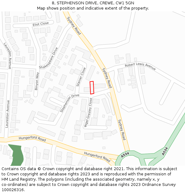 8, STEPHENSON DRIVE, CREWE, CW1 5GN: Location map and indicative extent of plot