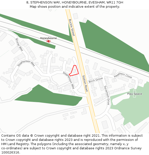 8, STEPHENSON WAY, HONEYBOURNE, EVESHAM, WR11 7GH: Location map and indicative extent of plot