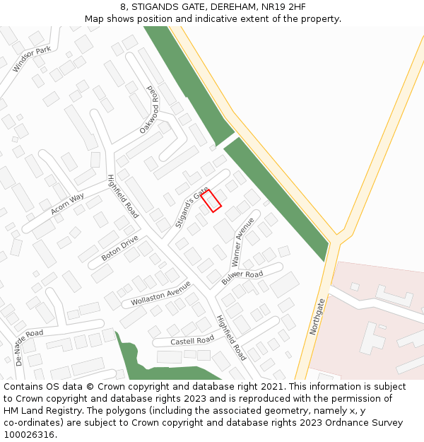 8, STIGANDS GATE, DEREHAM, NR19 2HF: Location map and indicative extent of plot