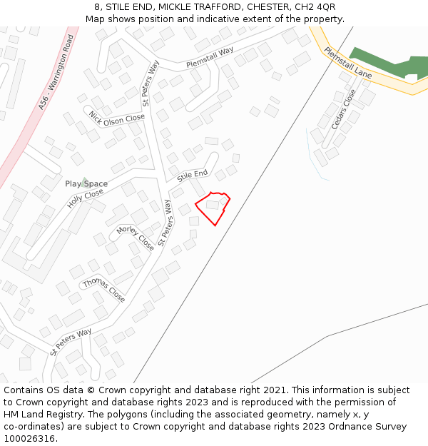 8, STILE END, MICKLE TRAFFORD, CHESTER, CH2 4QR: Location map and indicative extent of plot