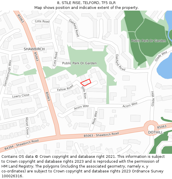8, STILE RISE, TELFORD, TF5 0LR: Location map and indicative extent of plot