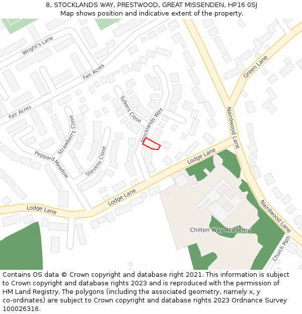 8, STOCKLANDS WAY, PRESTWOOD, GREAT MISSENDEN, HP16 0SJ: Location map and indicative extent of plot