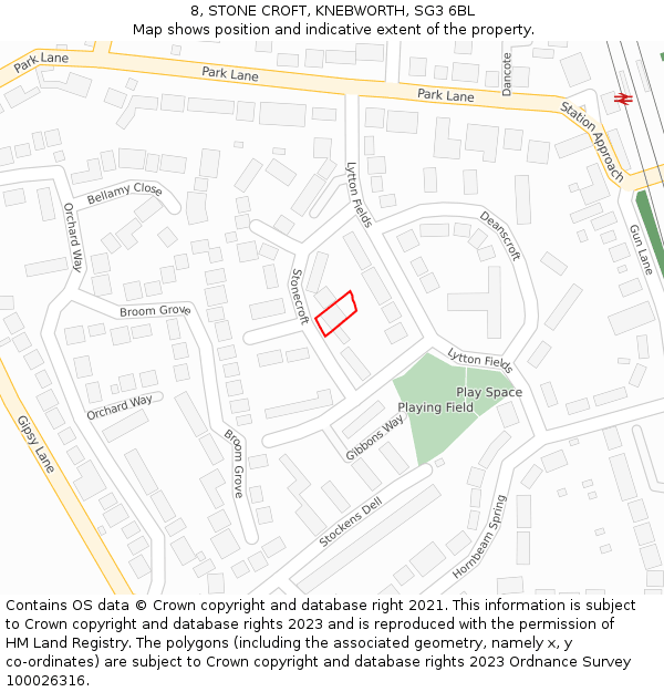 8, STONE CROFT, KNEBWORTH, SG3 6BL: Location map and indicative extent of plot