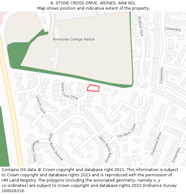 8, STONE CROSS DRIVE, WIDNES, WA8 9DL: Location map and indicative extent of plot