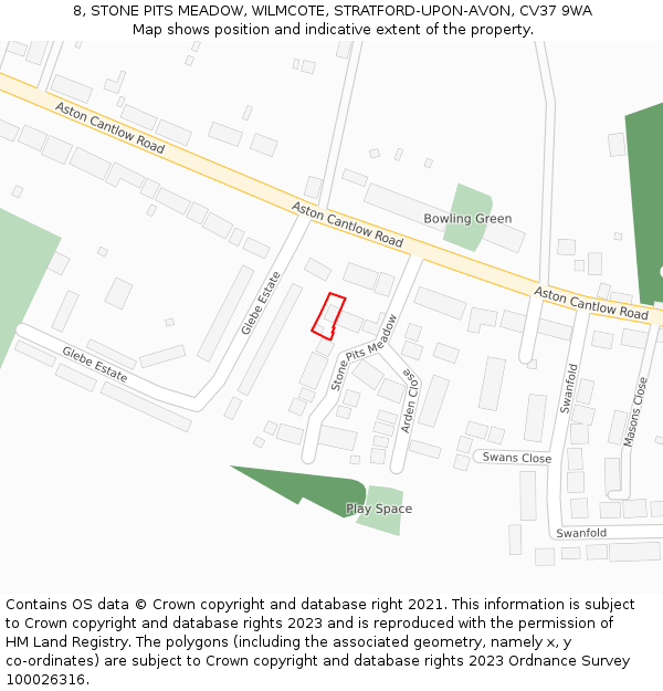 8, STONE PITS MEADOW, WILMCOTE, STRATFORD-UPON-AVON, CV37 9WA: Location map and indicative extent of plot