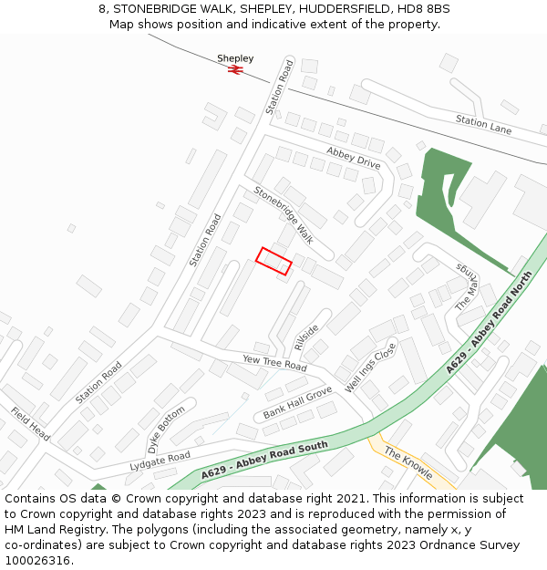 8, STONEBRIDGE WALK, SHEPLEY, HUDDERSFIELD, HD8 8BS: Location map and indicative extent of plot